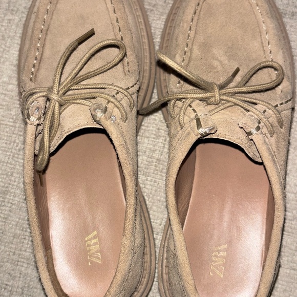 ZARA x Clarks Taupe Suede Platform Loafers EU 36/US 6 Granny Cottagecore Neutral - Picture 4 of 9